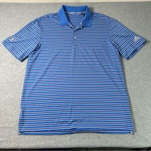 Adidas Mens Blue Striped Short Sleeve Golf Polo Shirt DQ2362 Large